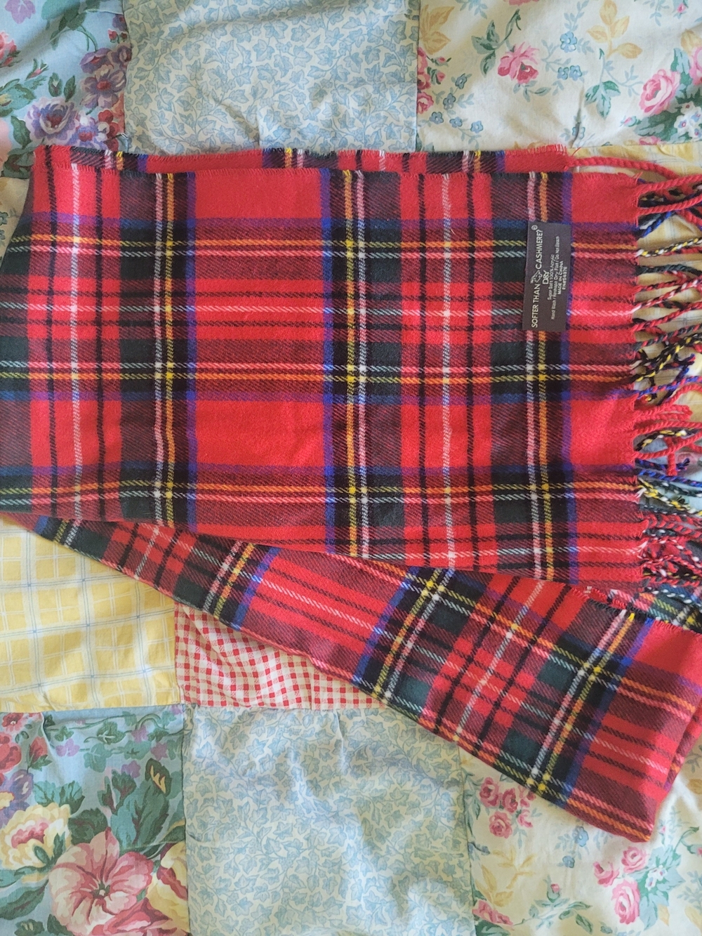 D&Y Red Plaid Tartan Fringe Scarf with Black and Yellow Accents